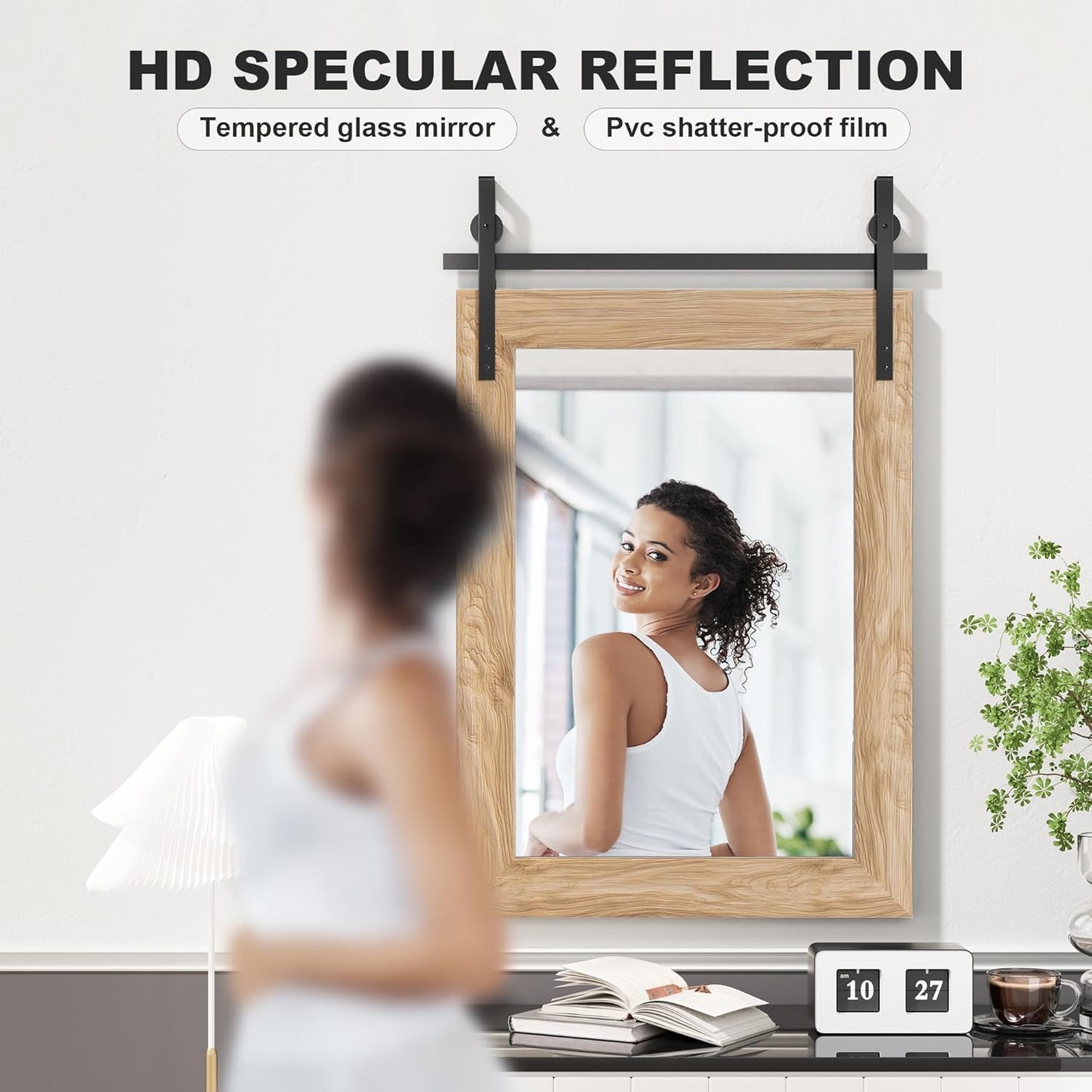 Hasipu Farmhouse Bathroom Mirror, 22"x30" Rustic Wood Framed Wall Mounted Mirror, Brown Vintage Vanity Mirror Barn Door Style Decrative Mirrors