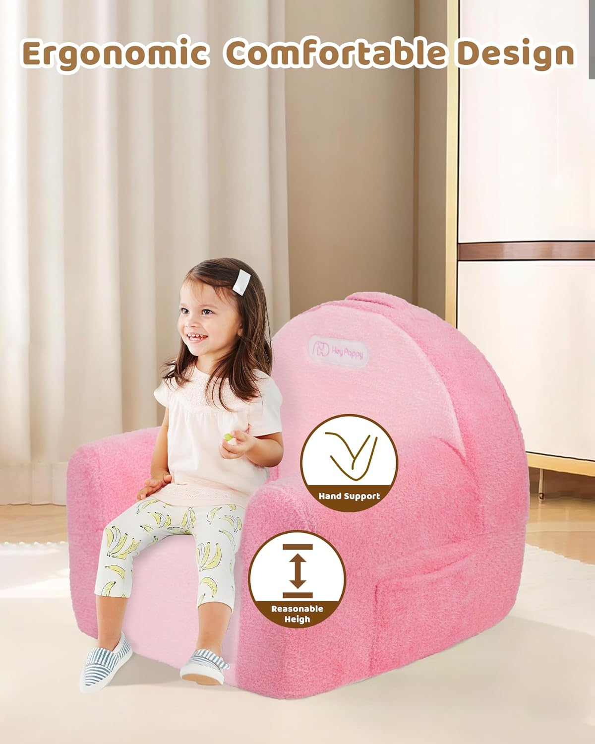 Toddler Chair, Comfy Foam Kids Couch with Soft Velvet Cover, Toddler Couch for Gaming and Studying, Kids Sofa That Fits Nicely with Any Modern Decor, Pink