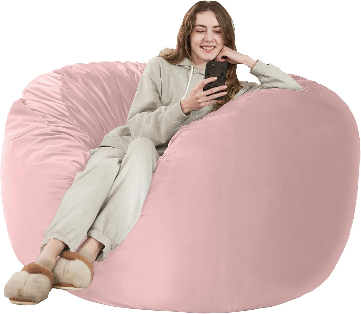 HABUTWAY Bean Bag Chair: Giant 5' Memory Foam Furniture Bean Bag Chairs for Adults with Microfiber Cover 5Ft (Pink)