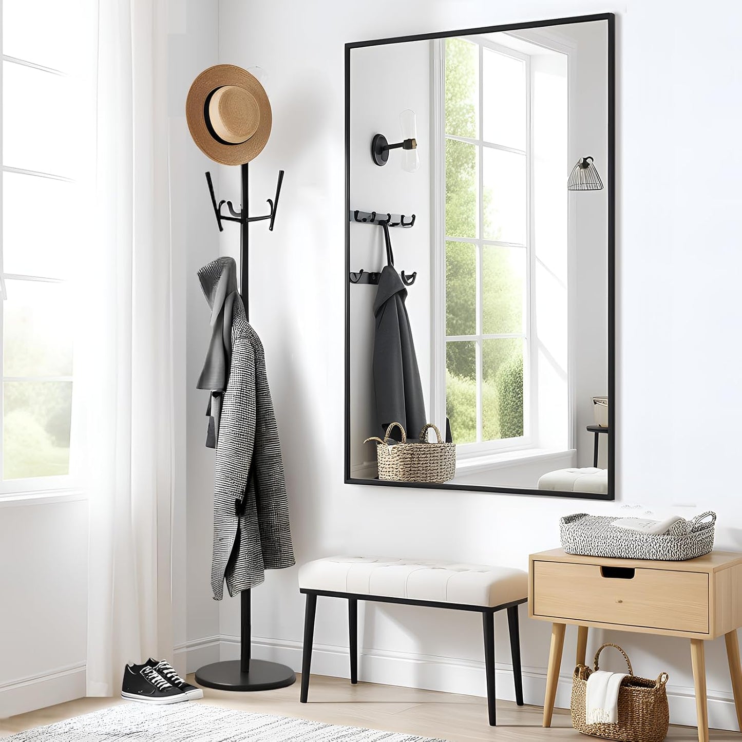 Bathroom Mirror, 30x48 Inch, Black Frame, Rectangle, Wall Mounted, Metal Framed Vanity Mirror, Modern, Hangs Horizontal Or Vertical