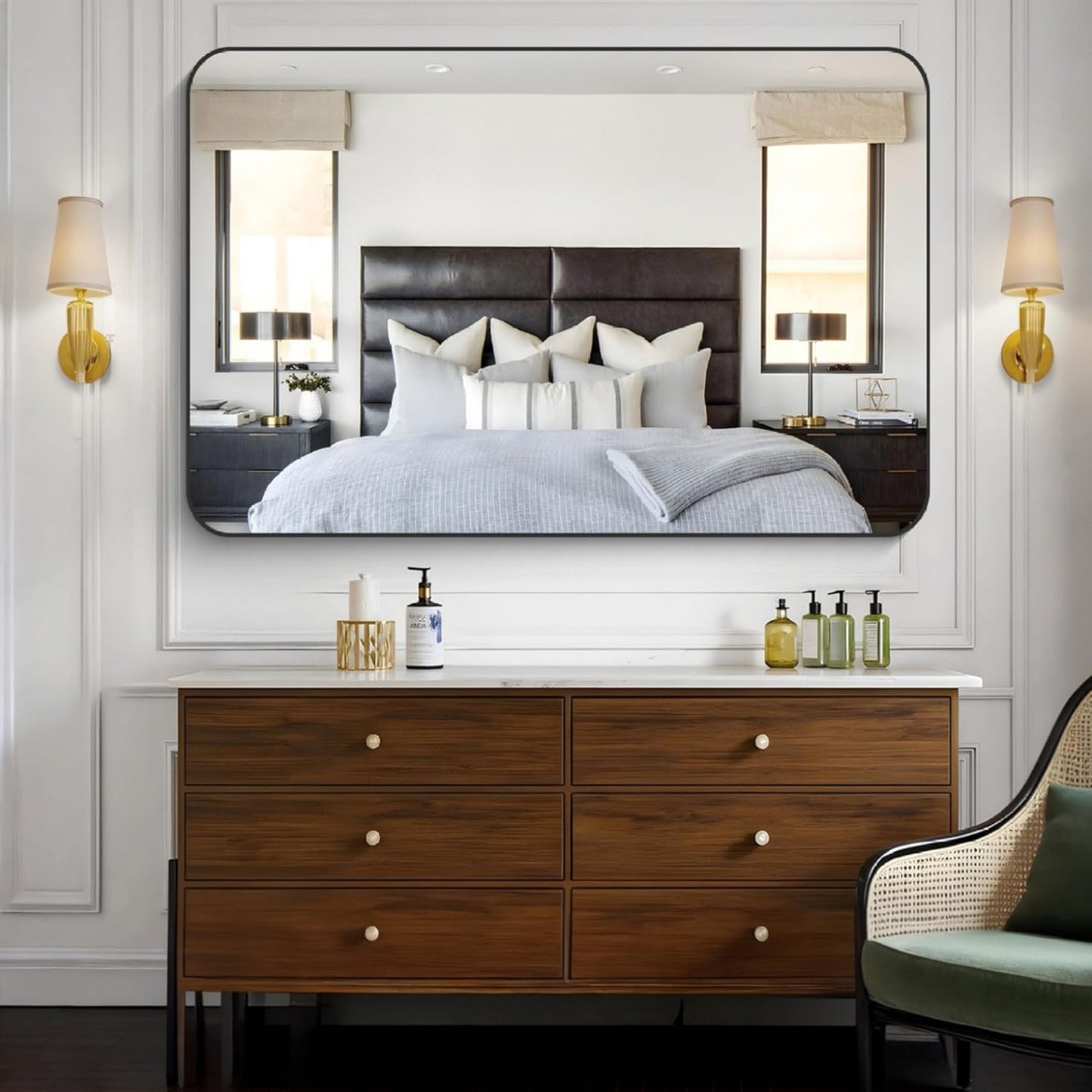 KOCUUY Black Bathroom Mirror 60"x40", Large Vanity Mirror with Rounded Corner, Metal Black Frame with Mordern Design for Bathroom, Living Room, Entryway, Hang Horizontal/Vertical