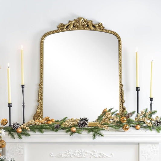 Antique Gold Ornate Mirror Arched Mantel Mirror Baroque Inspired Ornate Dresser Mirror, 30x34