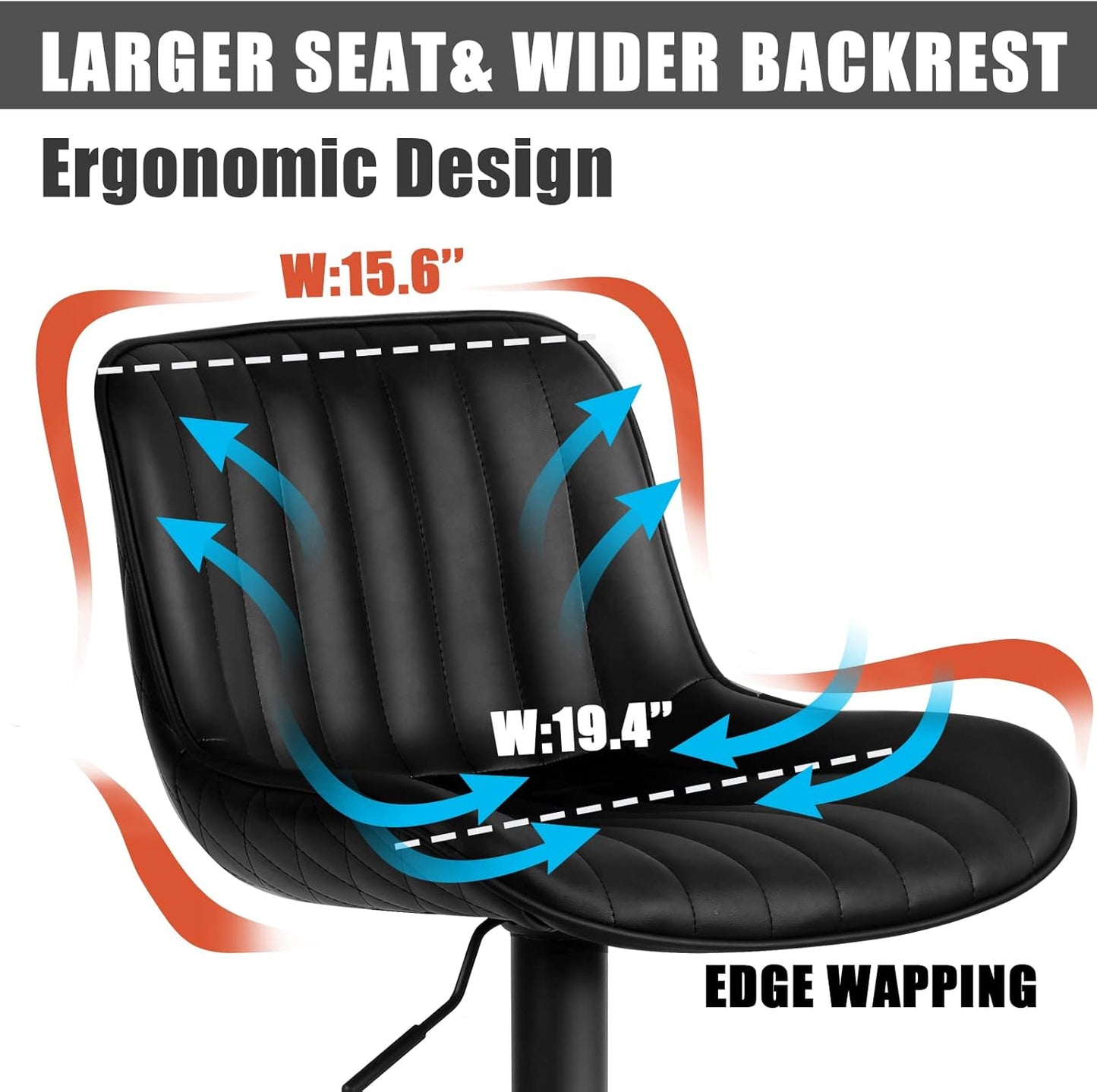 YOUNIKE Black Bar Stools Set of 2 Kitchen Counter Height Barstools Upholstered Swivel Modern Faux Leather Bar Chairs with Backs Adjustable High Breakfast Island Stool with Metal Leg