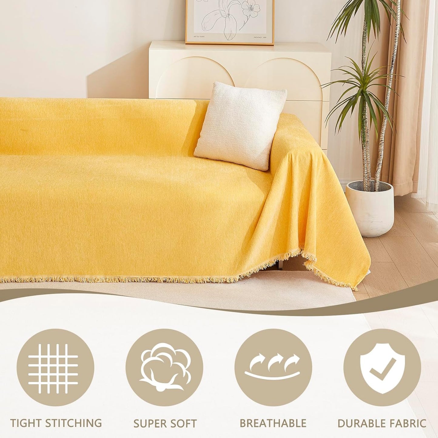 MYSKY HOME Sectional Couch Cover Sofa Covers Thick Couch Covers for 2 Cushion Couch Sofa Chenille Couch Cover Living Room Futon L Shaped Sofa Slipcovers for Dogs and Kids Tassel Edge 71" x 102"