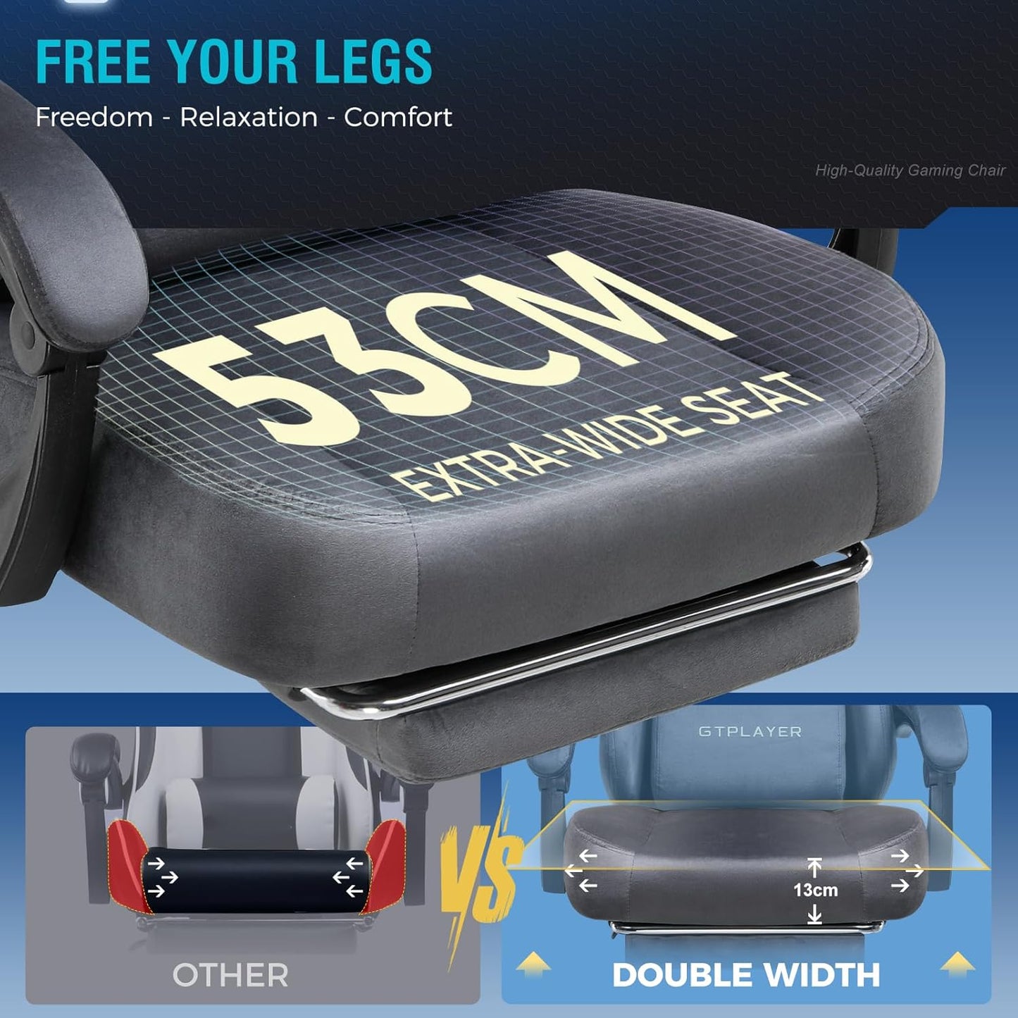 GTPLAYER Gaming Chair Fabric with Pocket Spring Cushion, Big and Tall Gamings Chairs 350LBS High Back Computer Chair with Footrest for Adults Lumbar Support Swivel Game Chair for Office Light Gray