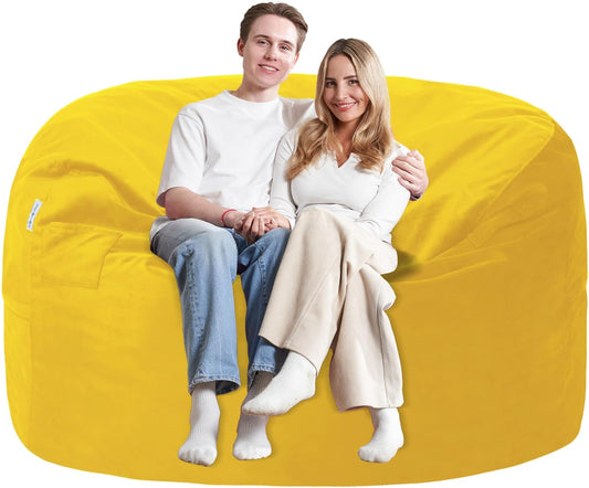 5FT Bean Bag Chair with Ultra Soft Velvet Cover Bean Bag Sofa with Memory Foam Bean Bag Chairs with Large Size Lazy Sofa for Dorm Office Living Room Bedroom Yellow 5'