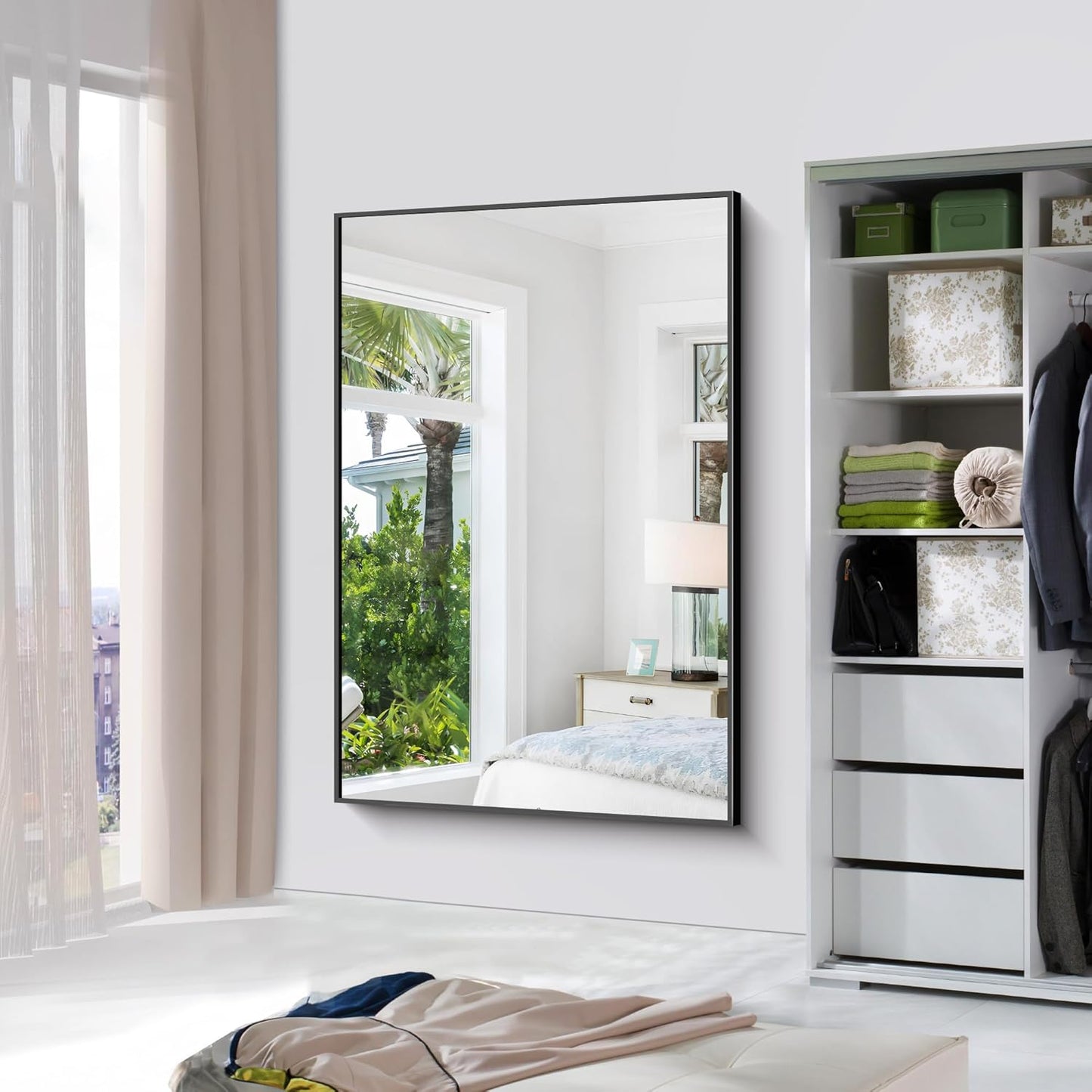 BONEWEI Bathroom Mirror,60x40 inch Bathroom Mirrors for Over Sink,Large Wall Mirror for Bathroom Wall Mounted Rectangle Mirrors,Black Vanity Mirror for Living Room,Bedroom Entryway,Horizontal/Vertical