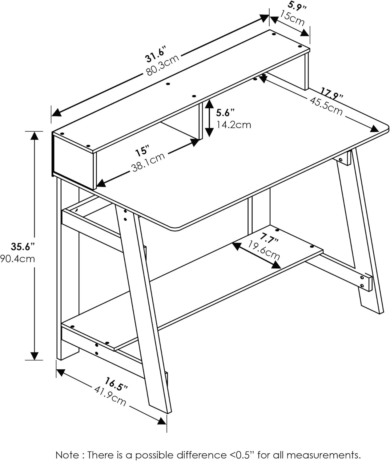 Furinno Simplistic A Frame Computer Desk, Black/French Oak Grey