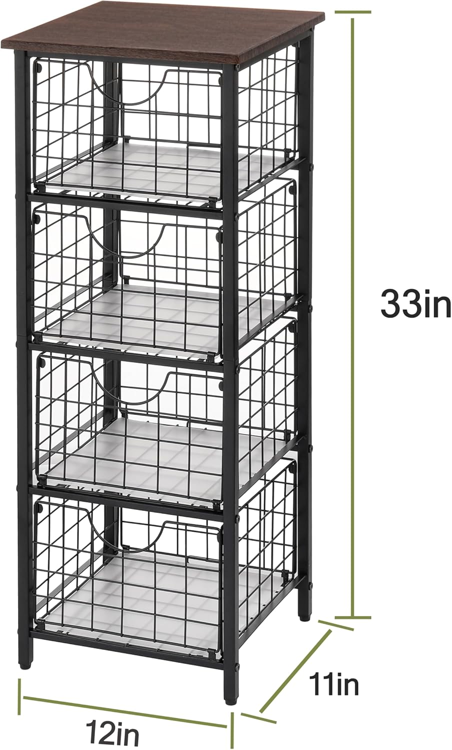 5-Tier FreeStanding Storage Shelves with 4 Pull-Out Baskets,Bathroom Organizer Shelves Unit with WoodTop,Fruit Basket for Kitchen,Storage Tower Organizer Basket Cart for Bathroom，Black