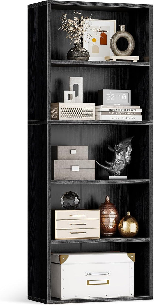 Casaottima 5-Tier Open Bookshelf and Bookcase, Floor Standing Display Storage Shelves for Living Room, Tall Book Shelf for Bedroom, Home Office, Dining Room, Black