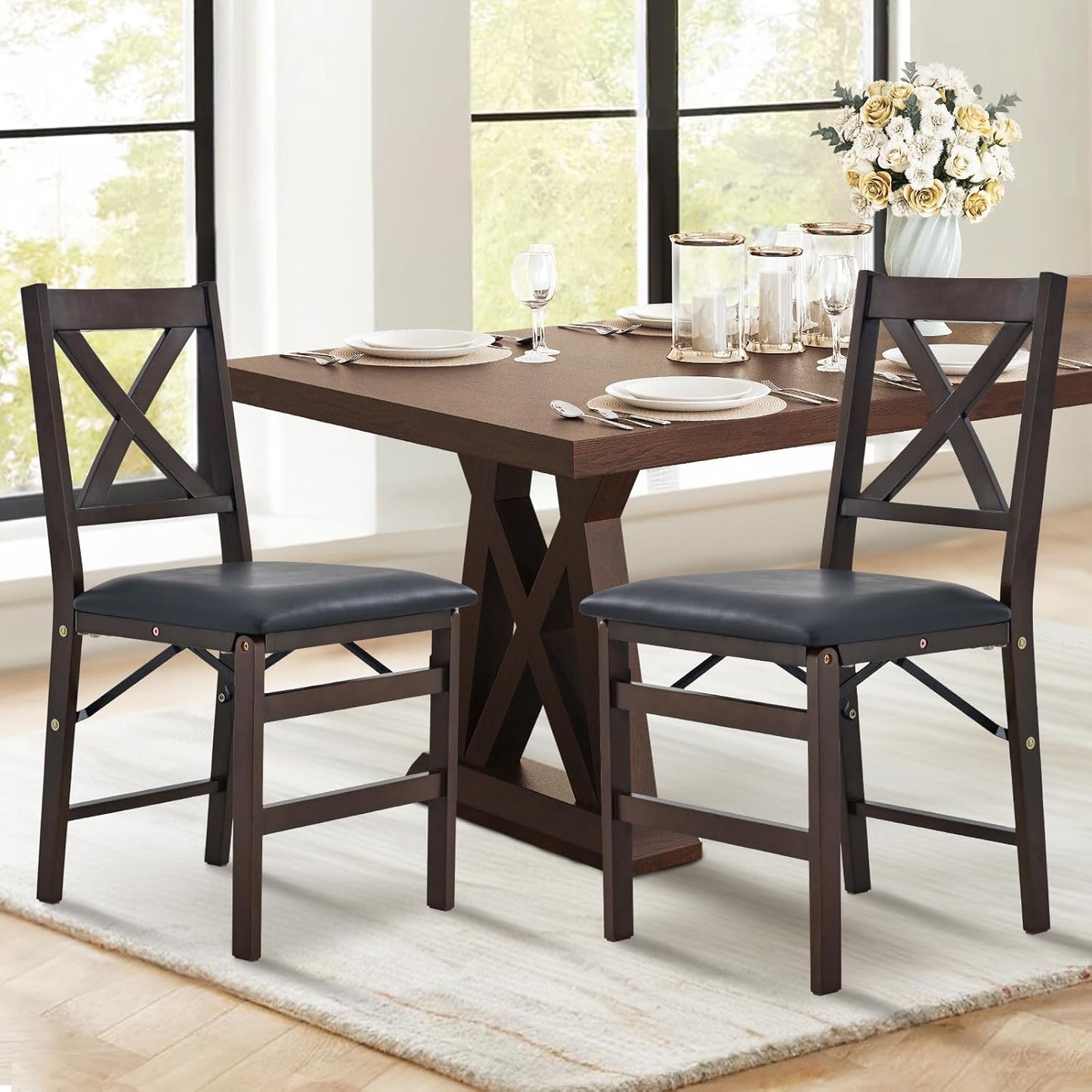 COLAMY Folding Dining Chairs Set of 6, Foldable Chairs with Padded Seats, Wood Folding Dining Room Chairs for Kitchen, Party, Camping, Dark Brown