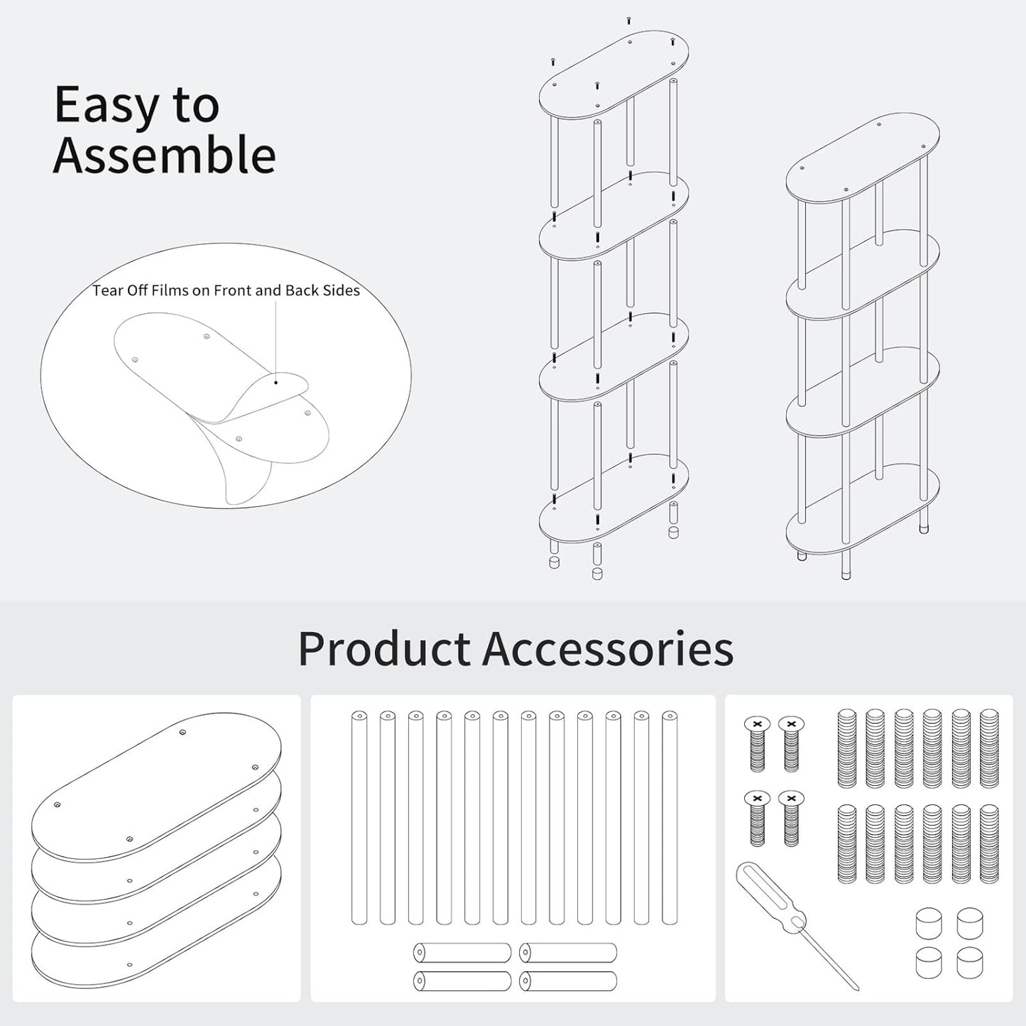Clear Acrylic Narrow Side Table for Small Spaces, 15.75" L x 7.87" W x 38.7" H, 4 Tier Oval Slim End Table Nightstand, Small Minimalist Skinny Bedside Table for Bedroom, Bathroom, Living Room