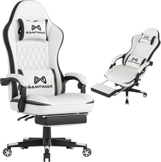 Gaming Chair, 400 lbs Adult Chair, High Back Computer Chair with Footrest and Linked Armrests, Office Video Game Chair with Lumbar Support (White+Black)