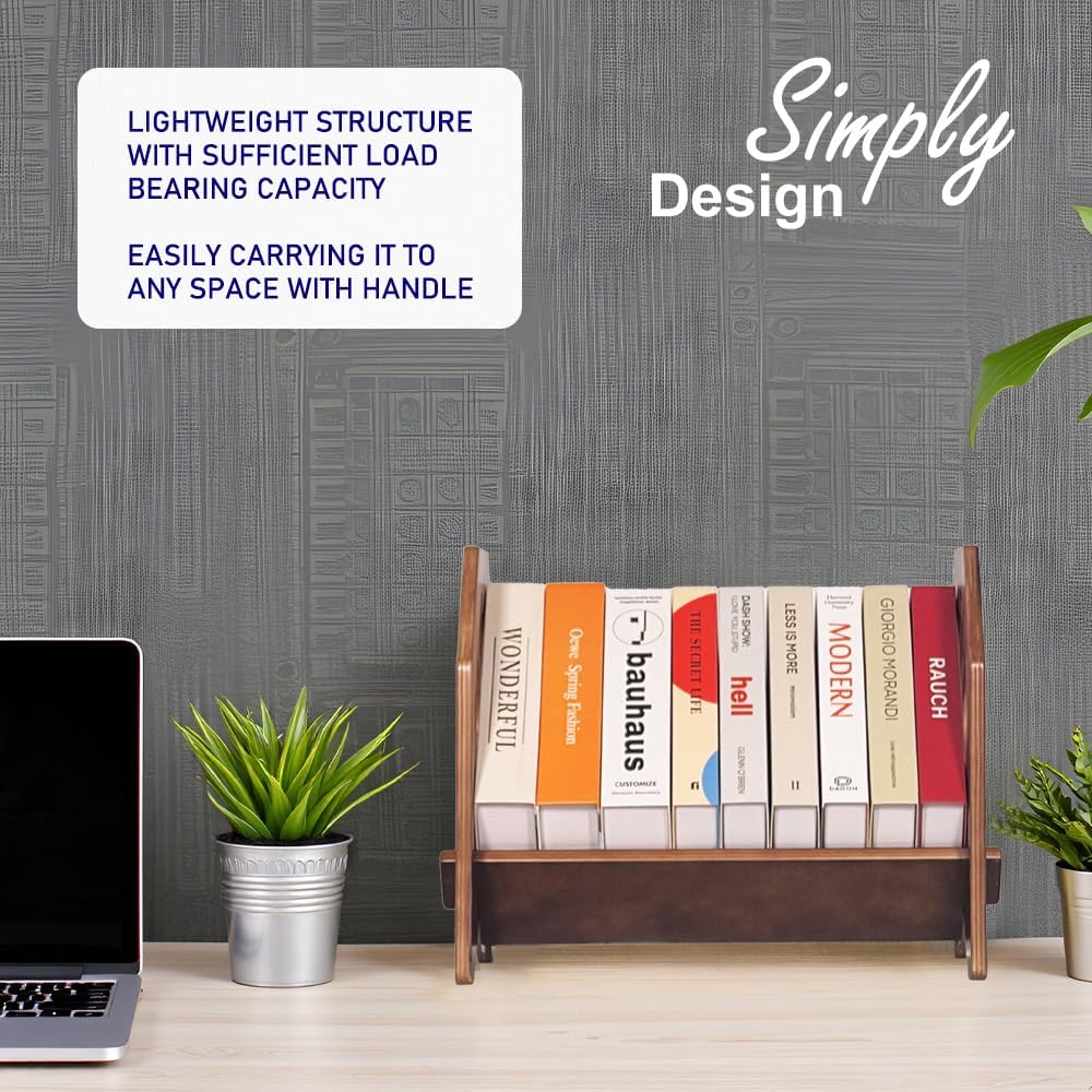 2 Pack Desktop Bookshelf, Stackable Book Organizer with Handle, Storage Rack for CD/Magazine/File Folder, Portable Small Bookshelf for Study, Living Room, Kid's Room, No Nails, Medium Size