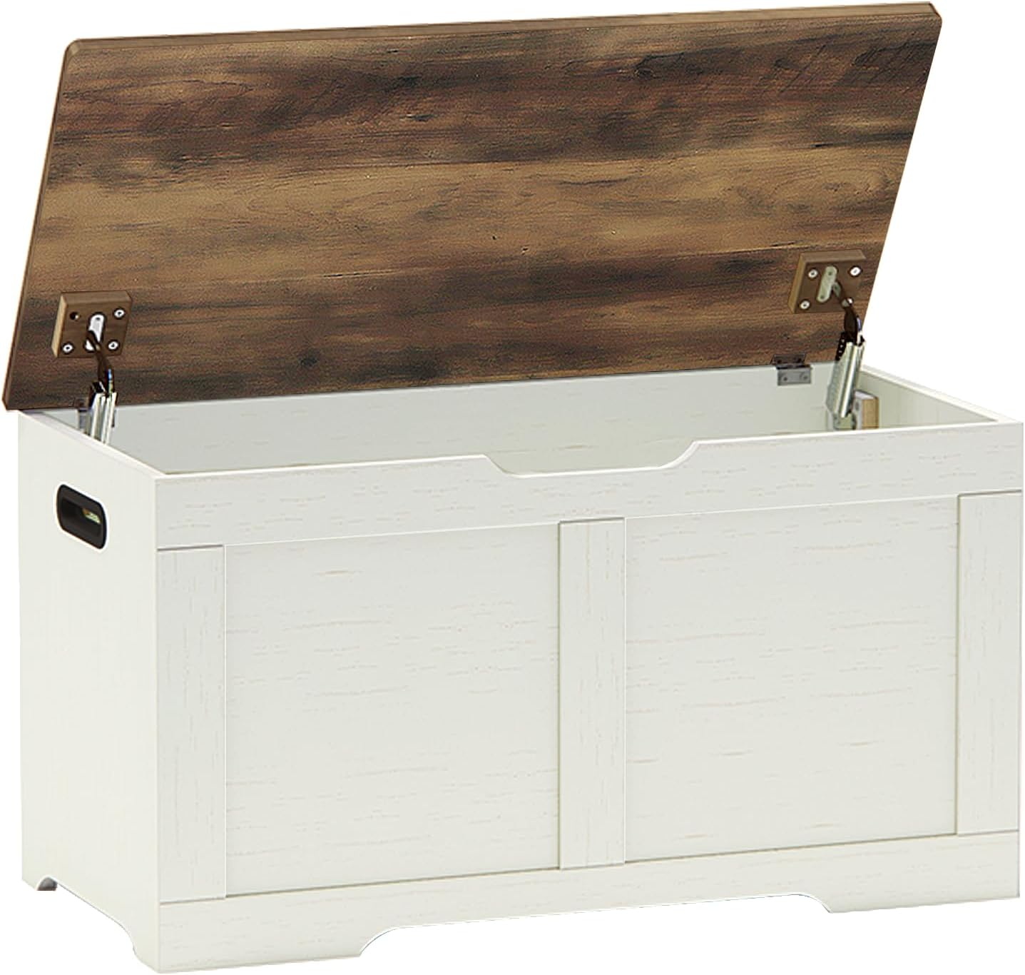 31.5" Storage Chest, Wooden Storage Bench, Lift Top Toy Chest with 2 Safety Hinges, Large Toy Box, Entryway Shoes Bench for Living Room, Bedroom, Brown and Rustic White