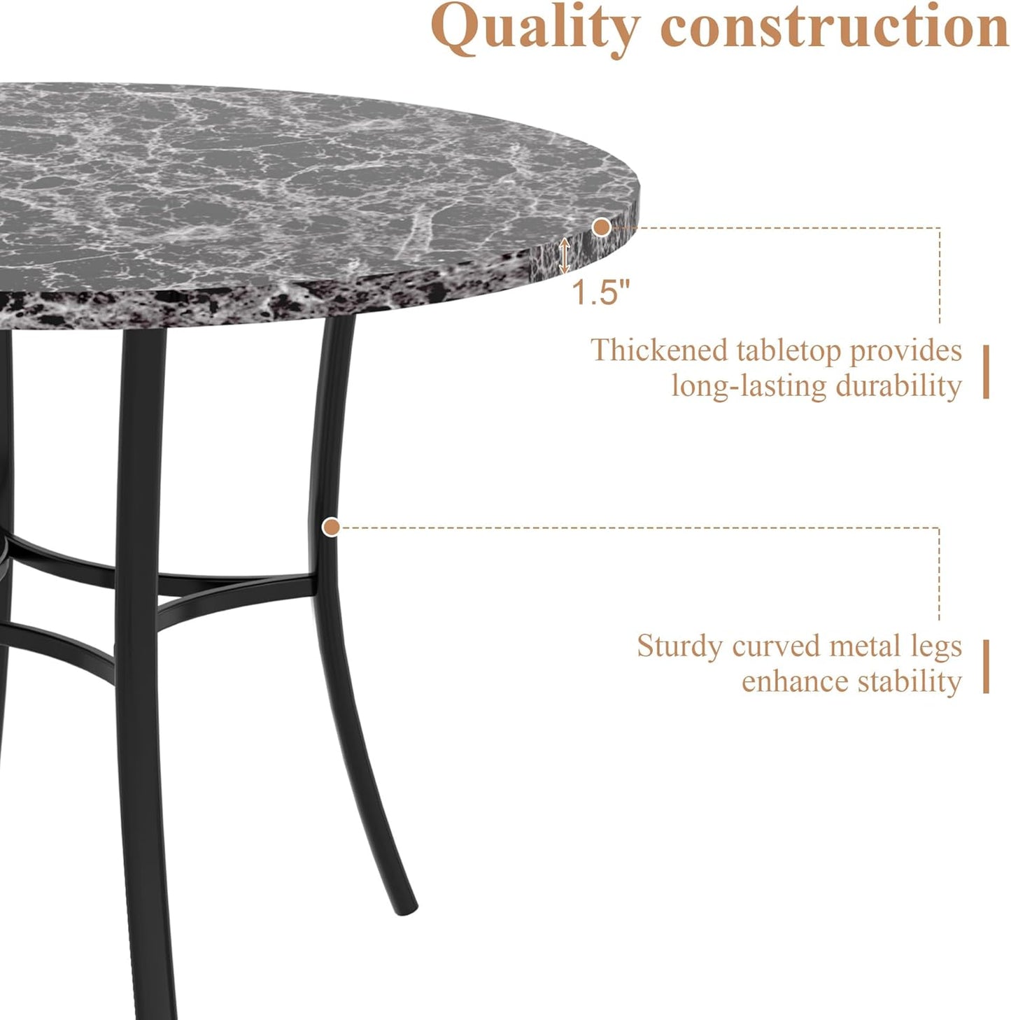 VECELO 36" Round Dining Table for 4, Faux Marble Dinette with Metal Frame for Kitchen, Apartment, Home, Space-Saving, Grey