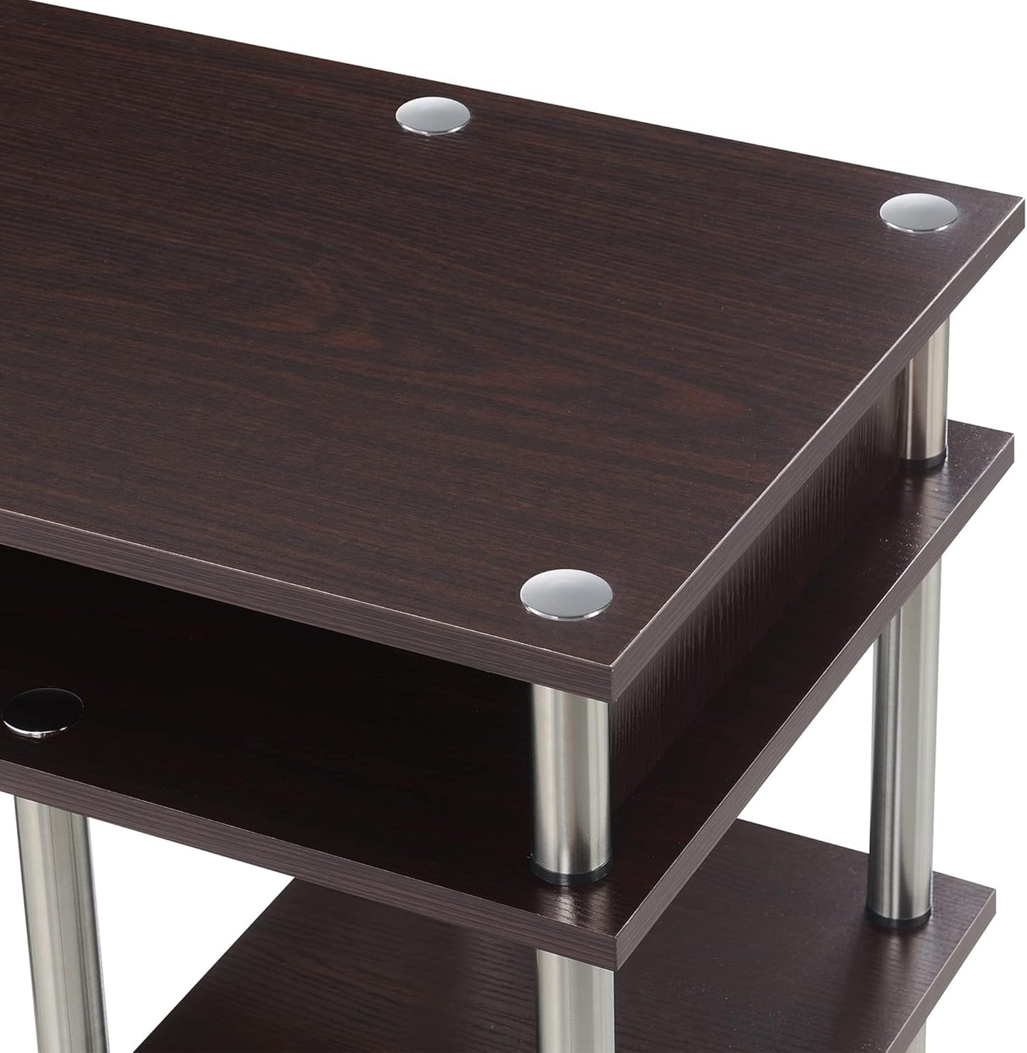 Convenience Concepts Designs2Go No Tools Desk Home Office Desk with Shelves, Corner Shelf Vanity Desk Computer Desk Nail Table for Nail Tech - 47.25" L x 15.75" W x 30" H, Espresso