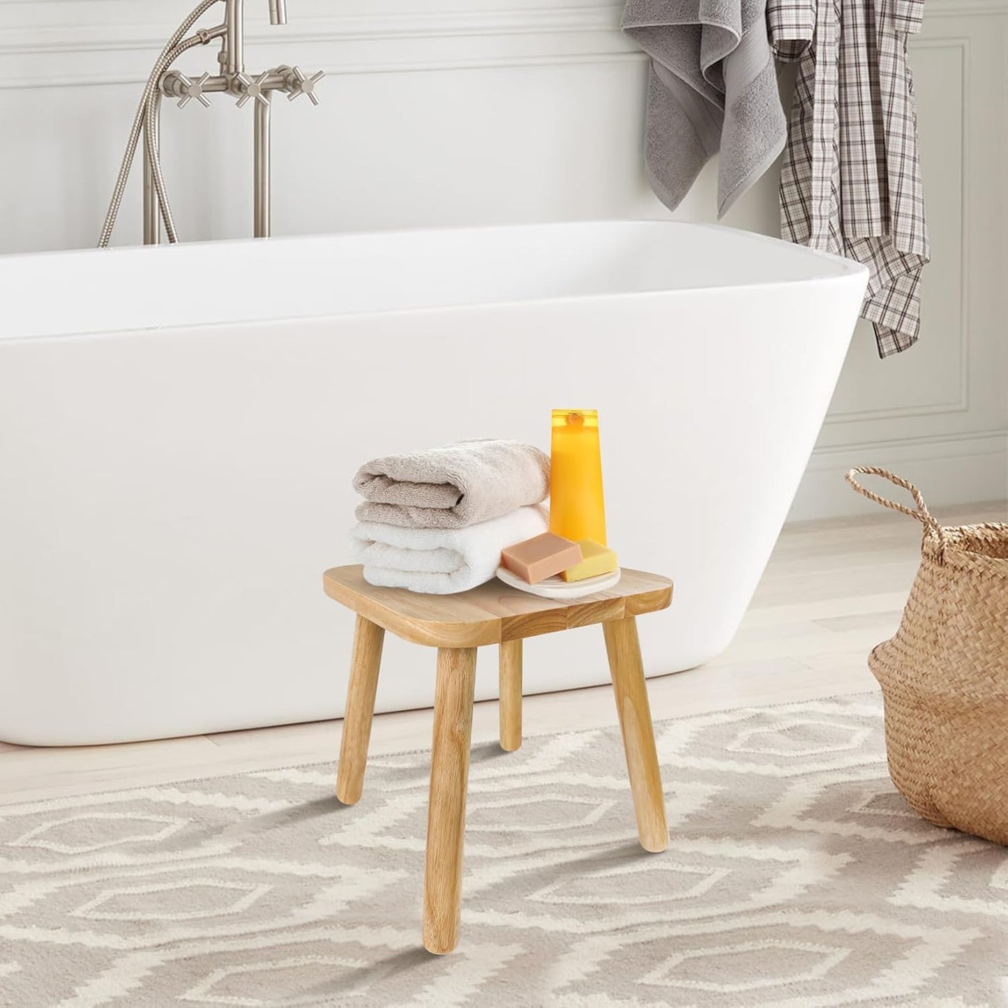 BEE&OAK Wooden Step Stools for Adults, Solid Rubber Wood Non-Slip Step Foot Stool, Heavy Duty 300 lbs One Step Stool for Bedroom, Bathroom, Kitchen,Outdoor (Natural, 11" (D) x 11"(W) x 11.8"(H))