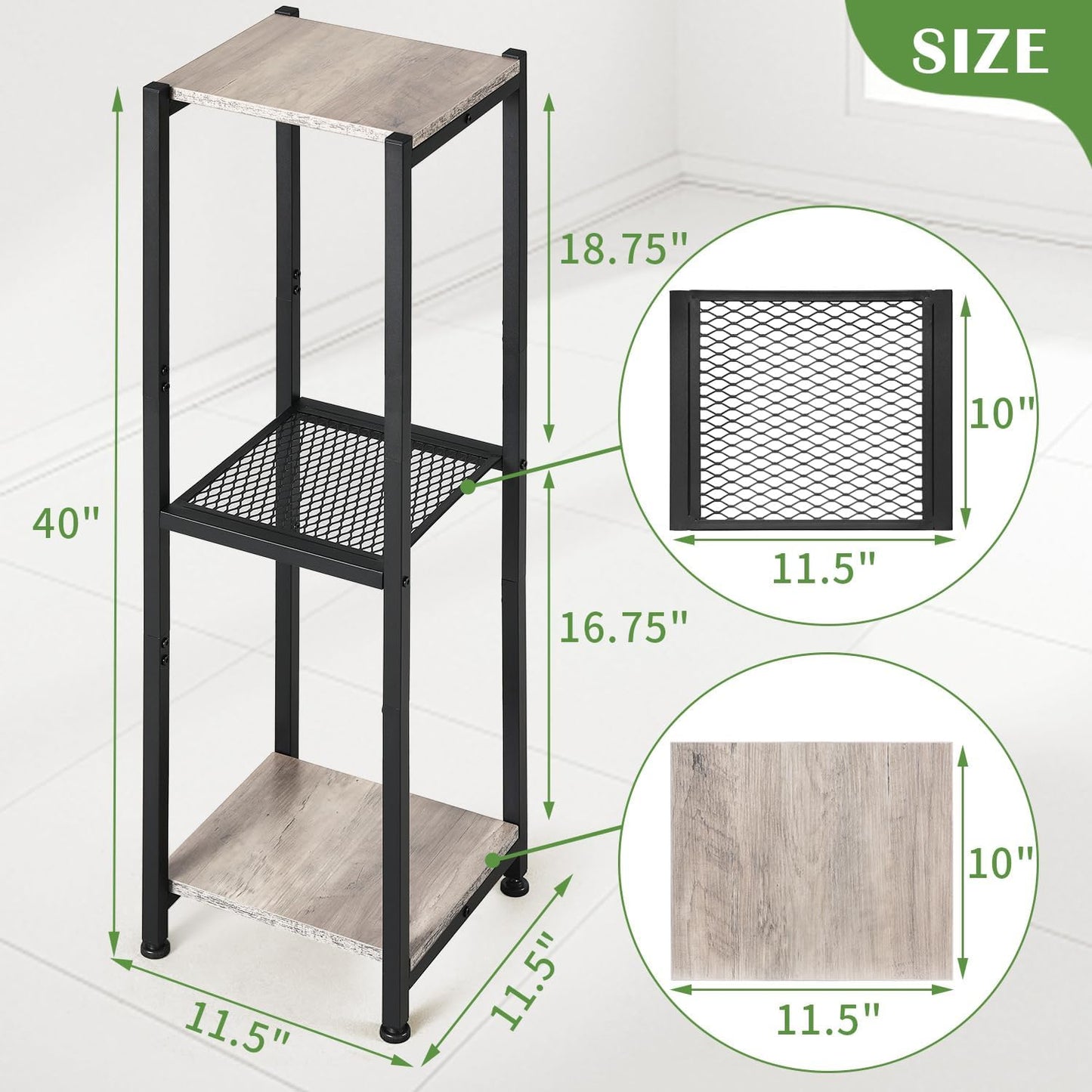 Extra Tall Plant Stand Indoor,40 Inch Plant Stands,3 Tier Metal Plant Stand with Heavy Duty Wood and Metal Mesh Shelf,Greige and Black