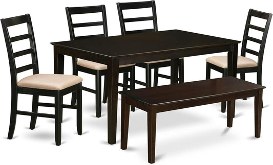East West Furniture CAPF6-CAP-C 6 Piece Dining Table Set Contains a Rectangle Kitchen Table and 4 Linen Fabric Dining Chairs with a Bench, 36x60 Inch, Cappuccino