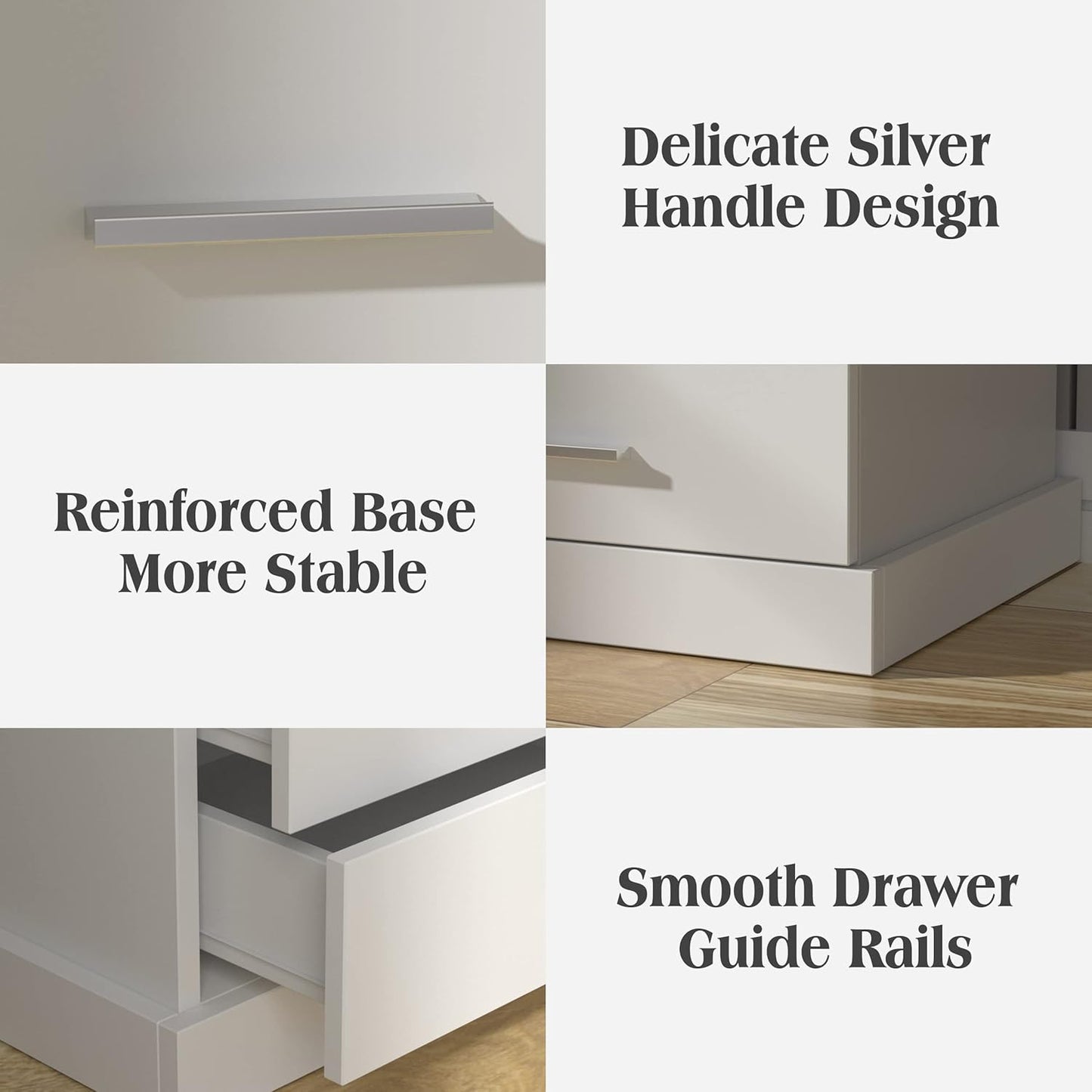 Nightstand with Charging Station, LED Lights Side Table with 3 Drawers, End Table for Bedroom Office White