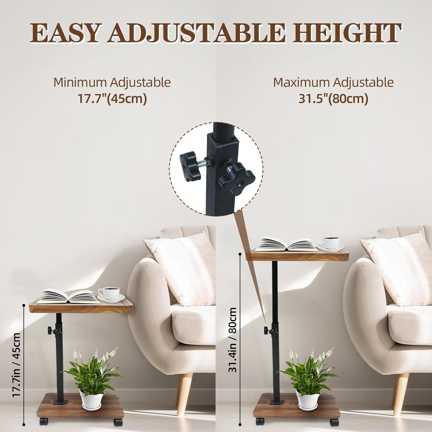 C Table Side Table End Table Adjustable Height，C Shaped End for Couch，Snack Tables,360°Swivel TV Tray Sofa Table， for Small Spaces，Side Tables Living Room and Bedroom for Sofa, Bed,Chair