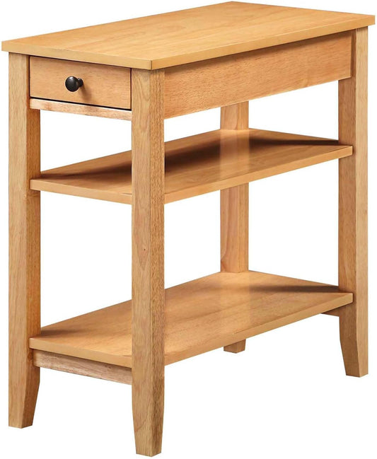 Convenience Concepts American Heritage Chairside End Table 23.5" - Classic Narrow Side Accent with Storage Drawer & Shelves for Living Room or Traditional Bedroom Nightstand, Natural