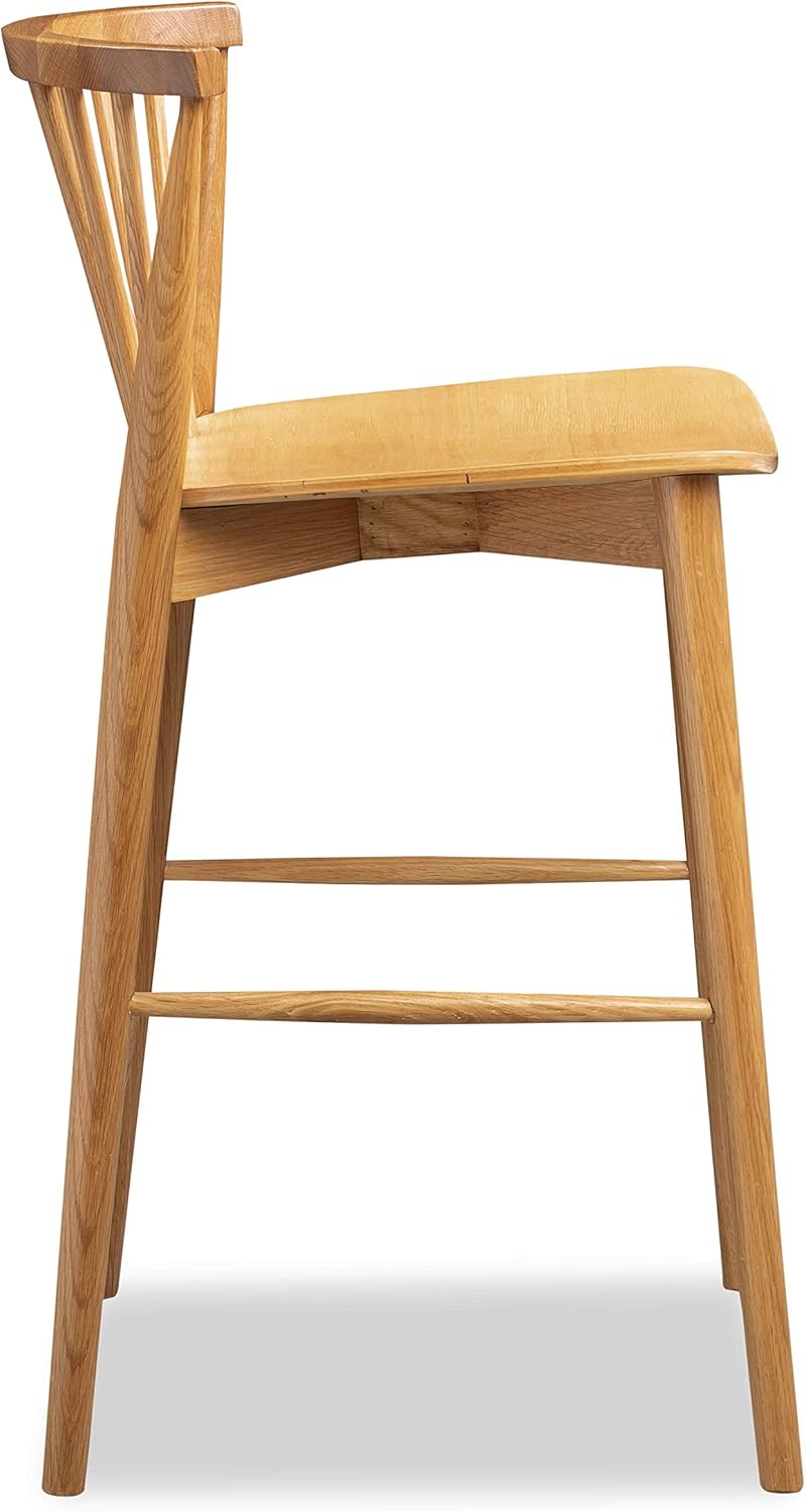 POLY & BARK Ligna Counter Stool Oak– Mid-Century Inspired Stool with Sculpted Spindle Back – Solid American Oak Frame and Engineered Wood Veneered Seat – Fully Assembled and Ready to Use