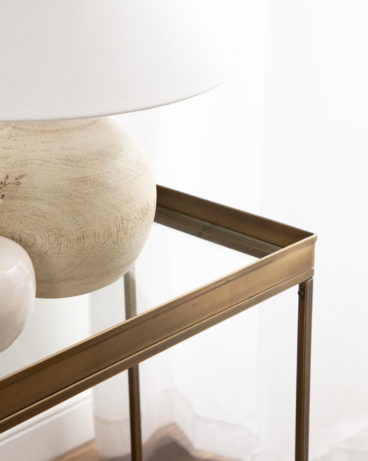 Kate and Laurel Lonsdale Transitional Glass Narrow End Table; 18 x 12 x 24; Clear Glass and Antique Brass; Decorative Contemporary Metal Side Table for Bedroom Nightstand or Living Room Accent