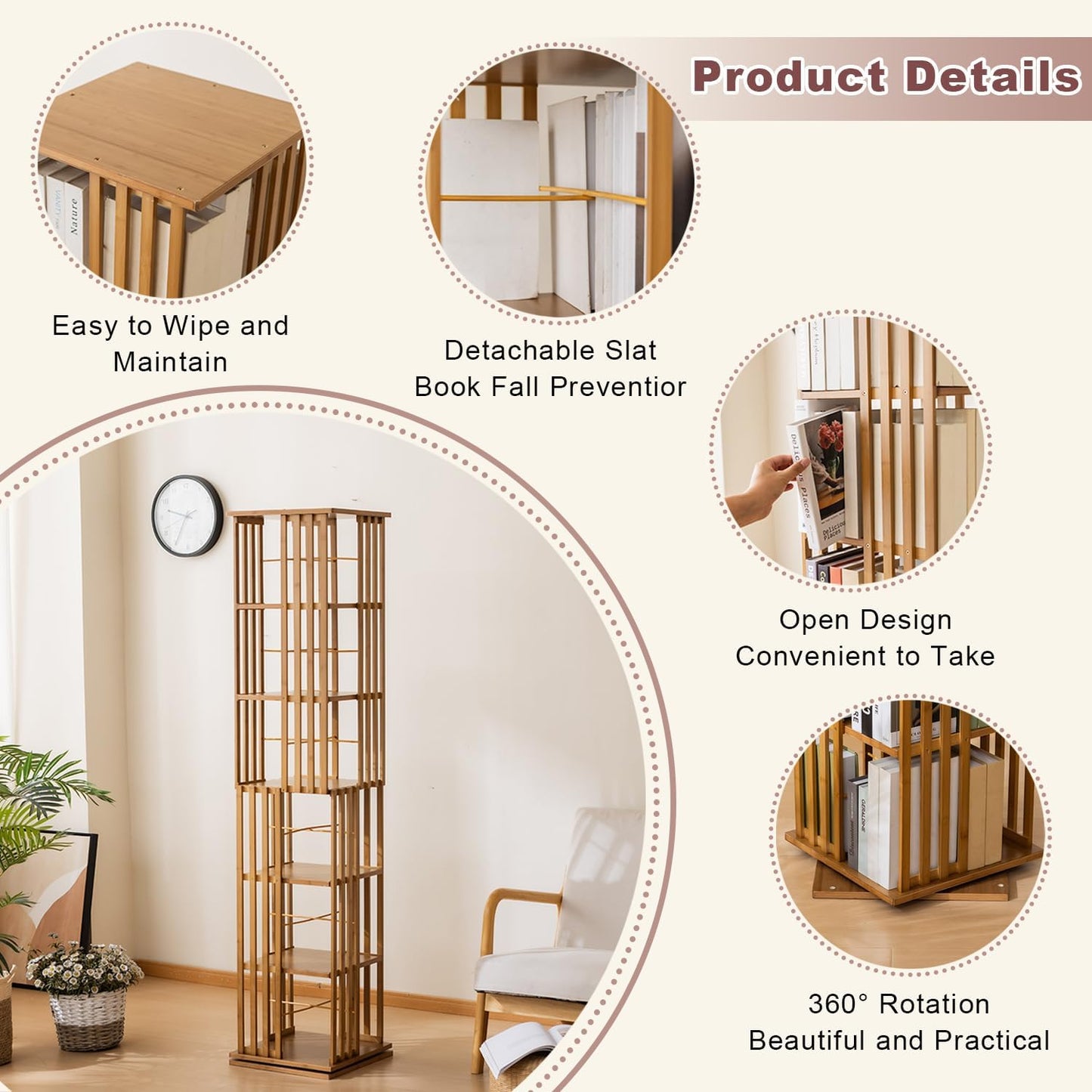 6 Tier Book Shelf,Modern Bookshelves Organizer,Brown