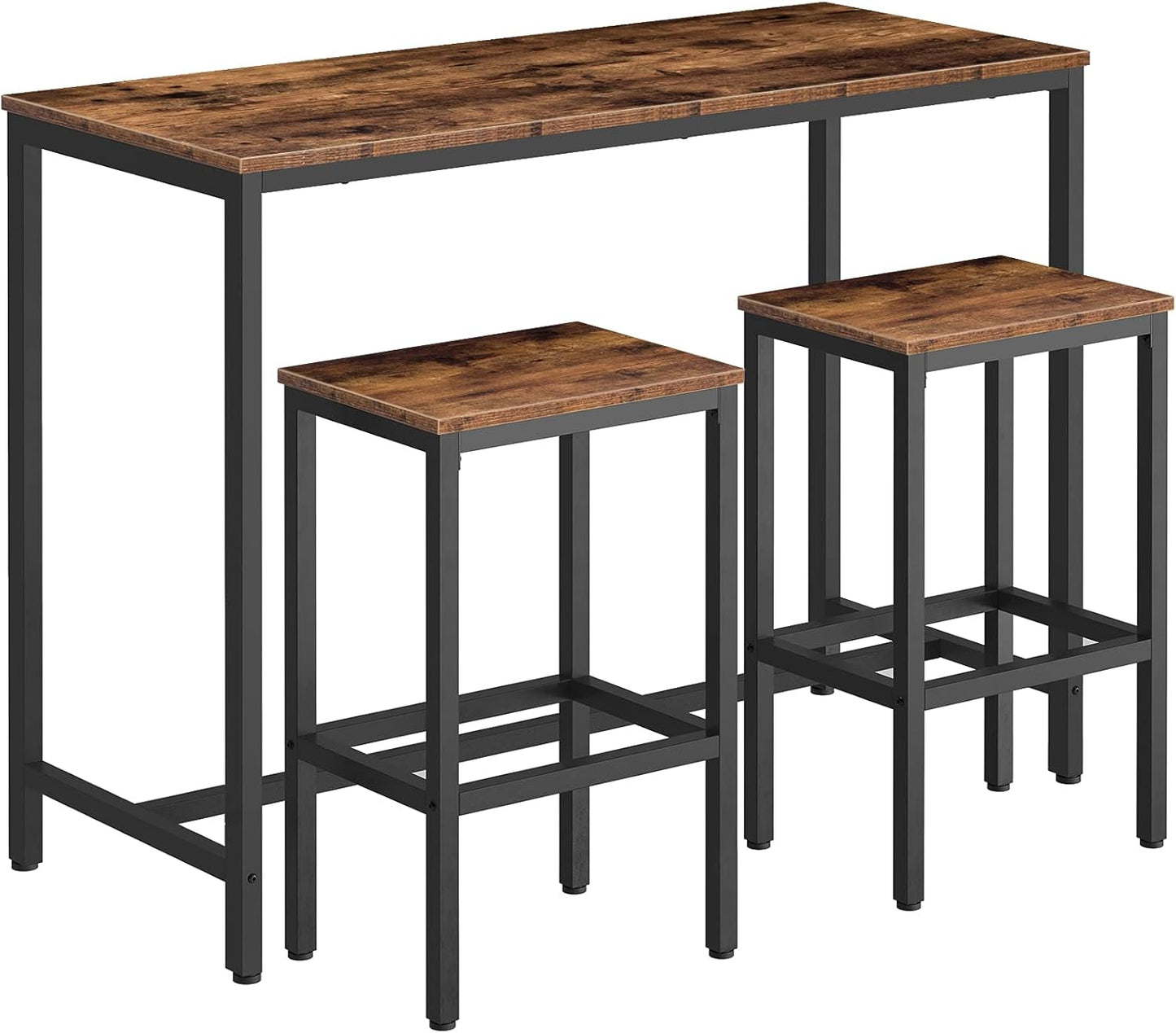 HOOBRO Bar Table and Chairs Set, 47.2” Rectangular Pub Table with 2 Stools for Small Space, High Top Table, 3-Piece Breakfast stools Set, Sturdy Metal Frame, Easy to Assemble, Rustic Brown BF52BT01