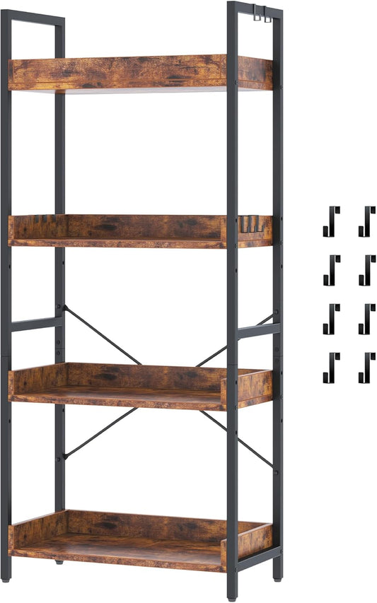 HCHQHS 4 Tier Bookshelf, Adjustable Industrial Bookcase, Vertical Tall Book Shelf, Wood and Black Metal Open Bookshelves for Home Office, Living Room, Bedroom
