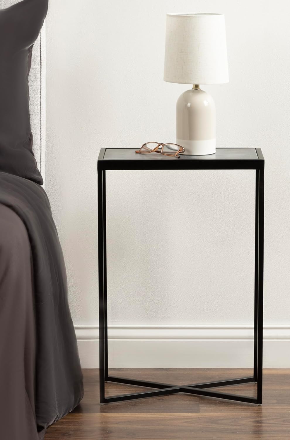Kate and Laurel Jaspur Modern Slim Side Table, 16 x 8 x 24, Black Marble and Black, Decorative Glam Narrow End Table for Use as Skinny Bedroom Nightstand or Living Room Accent Table