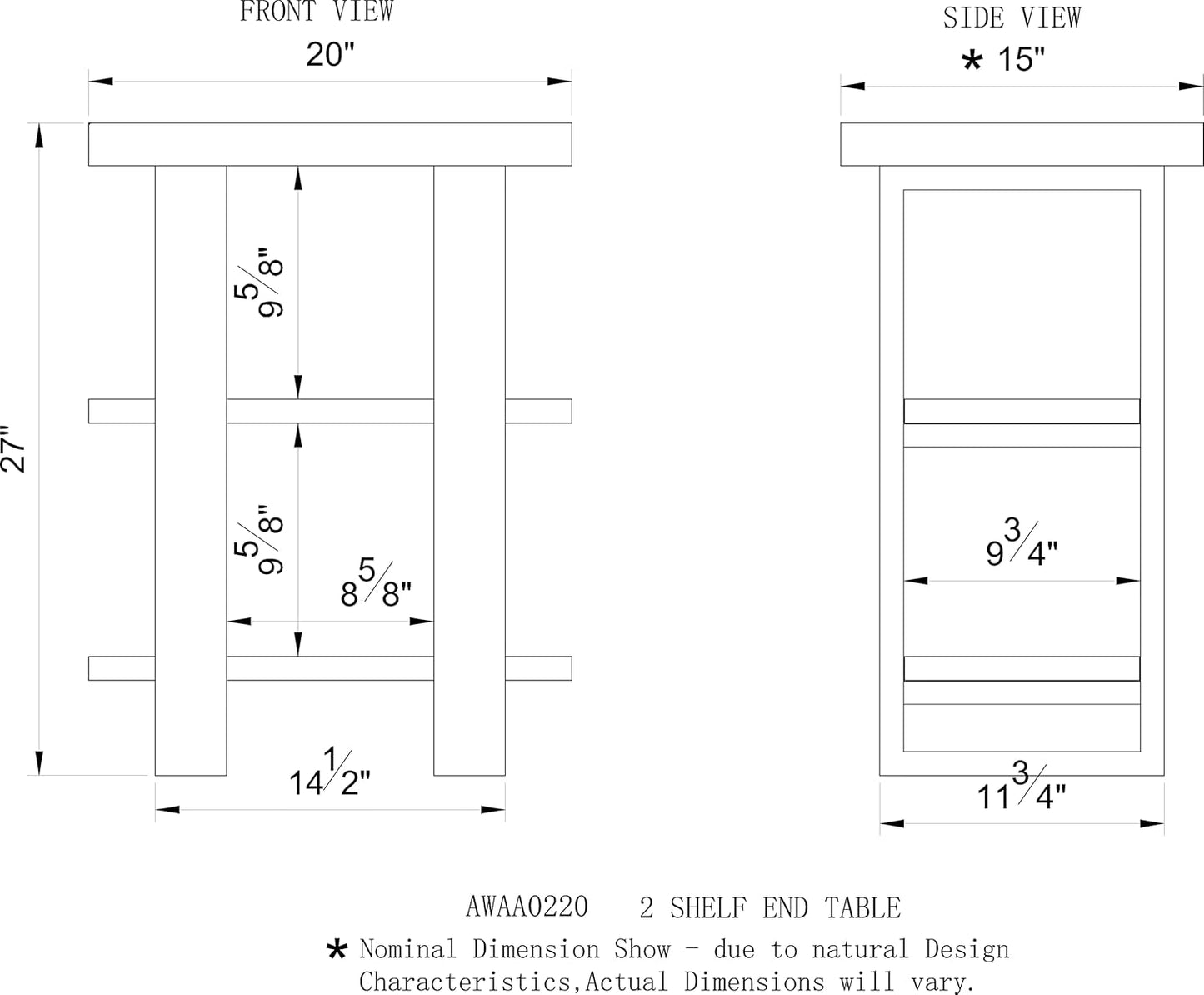 Alaterre Furniture Alpine Natural Live Edge Acacia Wood End Table with Metal Accents, 3-Tier Shelf Design, Includes Nylon Floor Protectors, Unique Industrial Rustic Style, Clear Natural Finish