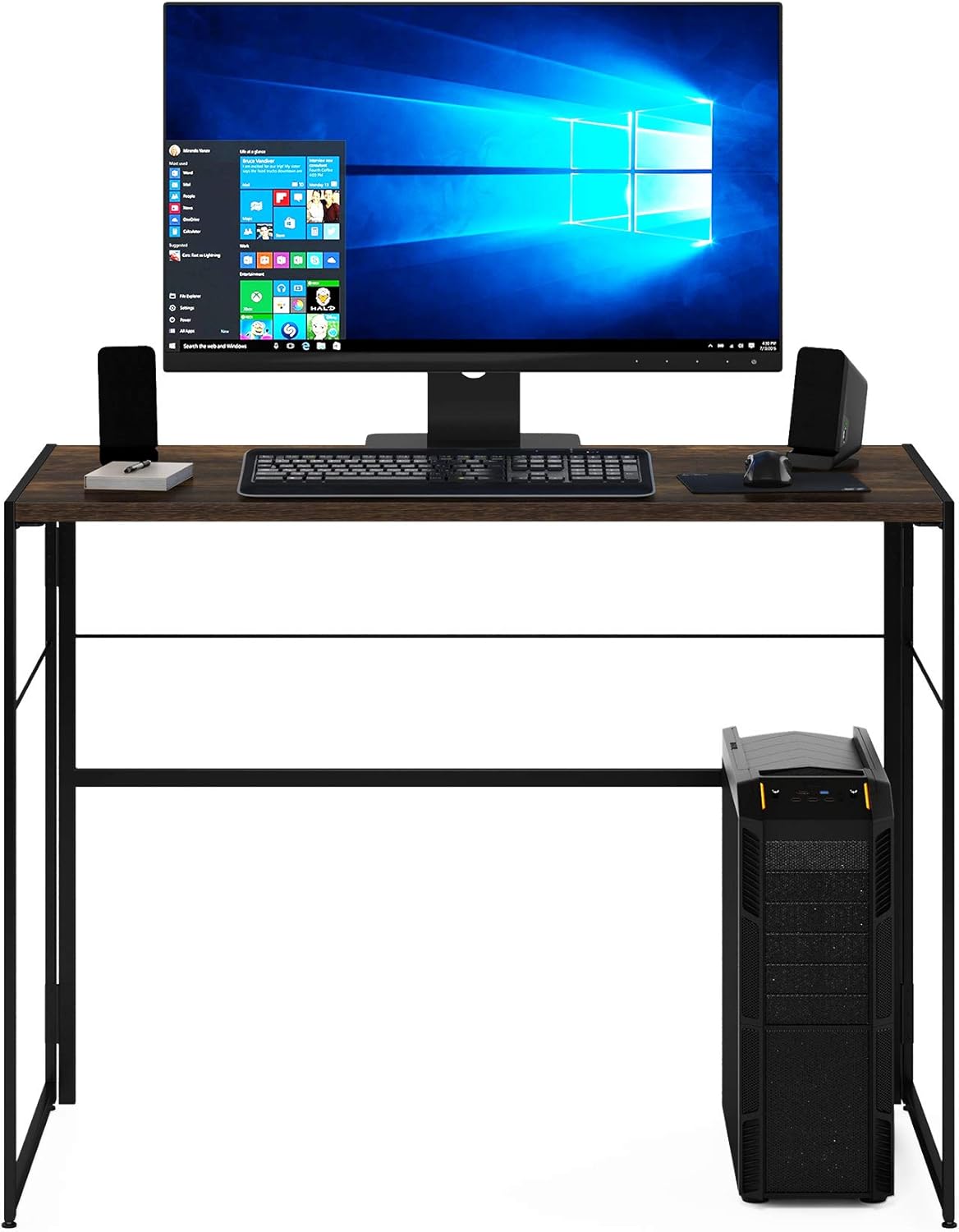 Furinno Riau No Tool/No Assembly/Folding Metal Frame Computer Desk, Rustic Oak/Black, 39 Inch