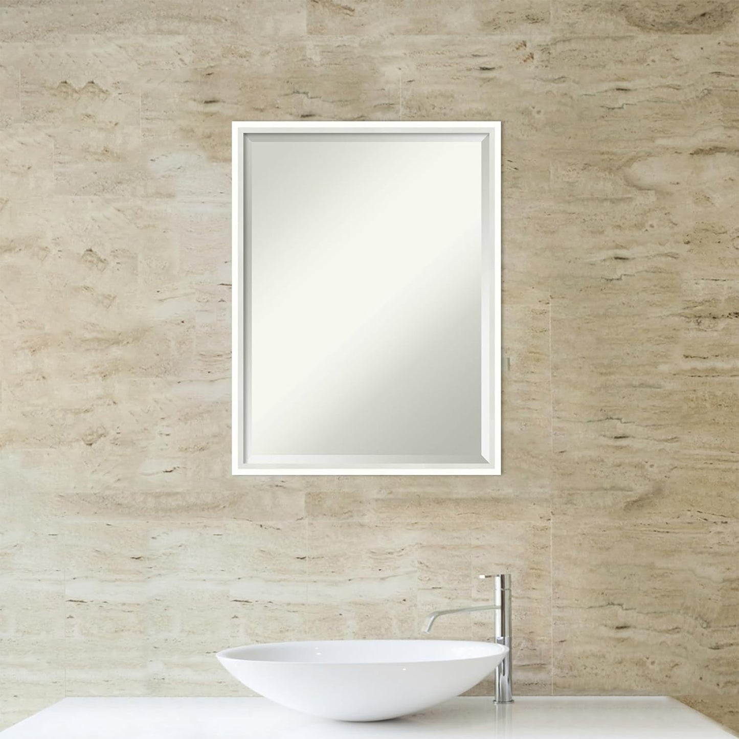 Amanti Art White Bathroom Mirror for Over Sink, 25x19 Lucie White Rectangle Vanity Mirror, Medium Modern Wood Frame, Hangs Horizonally and Vertically, Bathroom Wall Decor, Beveled Edge from WI, USA