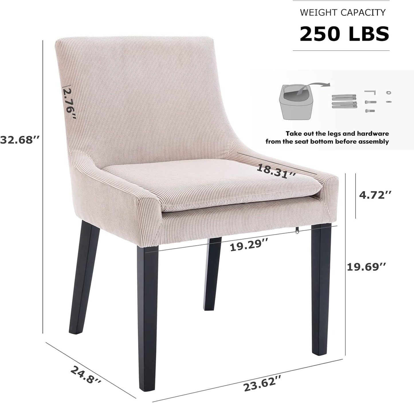 COLAMY Modern Dining Chairs Set of 6, Upholstered Corduroy Accent Side Leisure Chairs with Mid Back and Wood Legs for Living Room/Dining Room-Beige