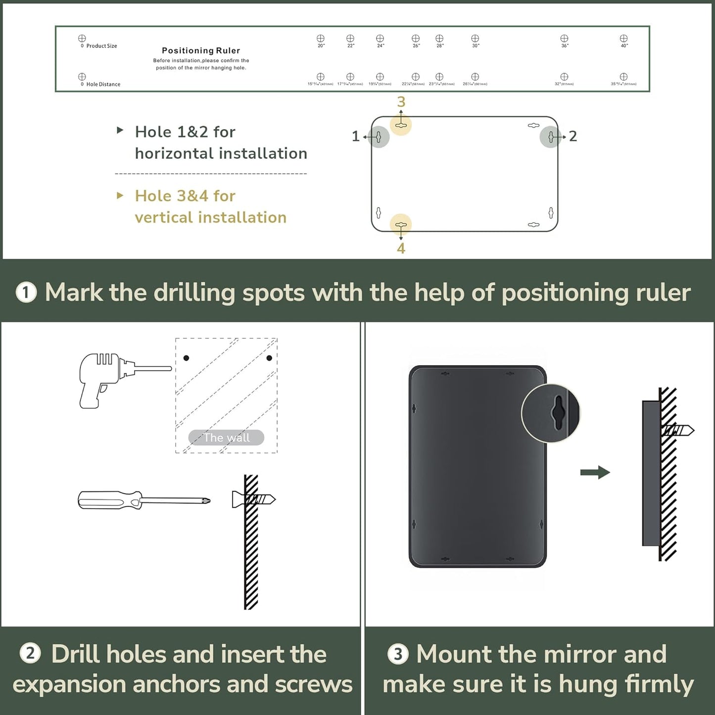 TokeShimi Gold Bathroom Mirror for Wall 48 x 30 Inch Metal Rounded Corner Rectangle Mirror Wall Mirror in Aluminum Alloy Metal Frame Deep Set Design Hangs Horizontal Or Vertical