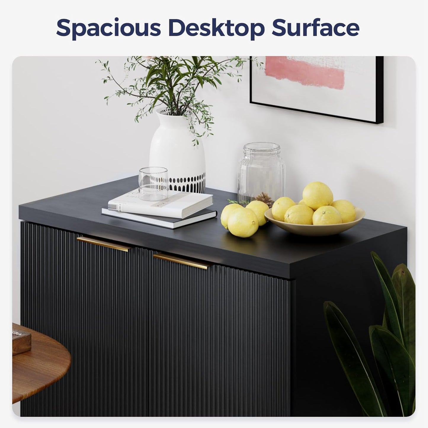 Fluted Buffet Cabinet – Modern Wood Sideboard with 2-Doors & Shelves, Multifunctional Storage Cabinet & Credenzas for Entryway, Dining & Living Room, Black