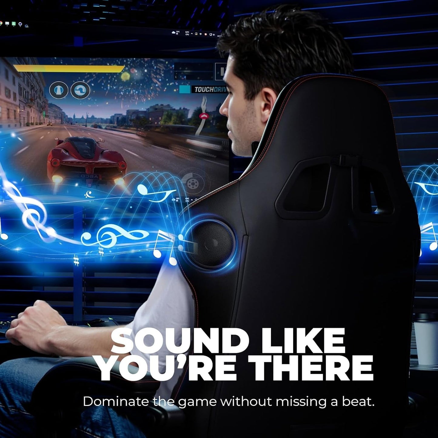 GTPLAYER ACE-PRO Music Gaming Chairs – Built-in Speakers, App Support & Bluetooth Control, Footrest & Pocket, Gamer Chair for Adults, Black & Red Stitch