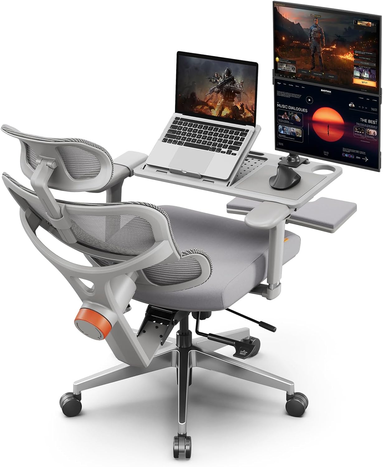 Newtral Office Chair Ergonomic - Home Office Desk Chair, Big and Tall Office Chair, Auto-Following Lumbar Support, 4D Armrest, Adjustable Seat Depth and Heigt (with Footrest + Laptop Tray, Gray)