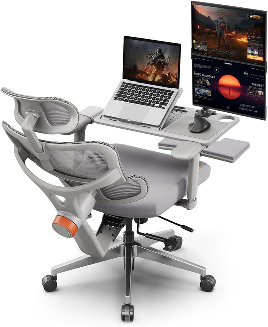 Newtral Office Chair Ergonomic - Home Office Desk Chair, Big and Tall Office Chair, Auto-Following Lumbar Support, 4D Armrest, Adjustable Seat Depth and Heigt (with Footrest + Laptop Tray, Gray)