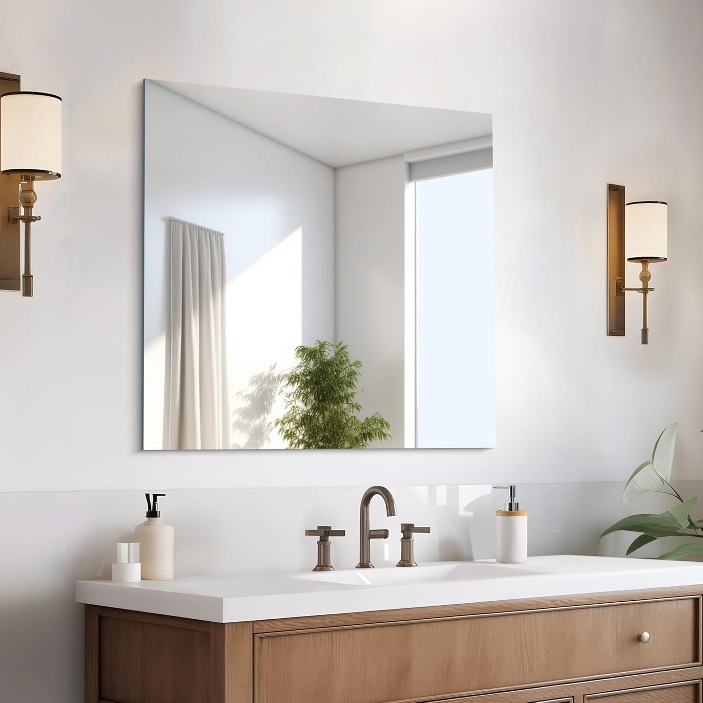 Frameless Mirror, 30x30 inch Square Bathroom Mirrors for Wall, Upgraded Shatterproof Vanity Mirror Over Sink with Polished Edge for Bathroom,Bedroom,Living Room and Entryway