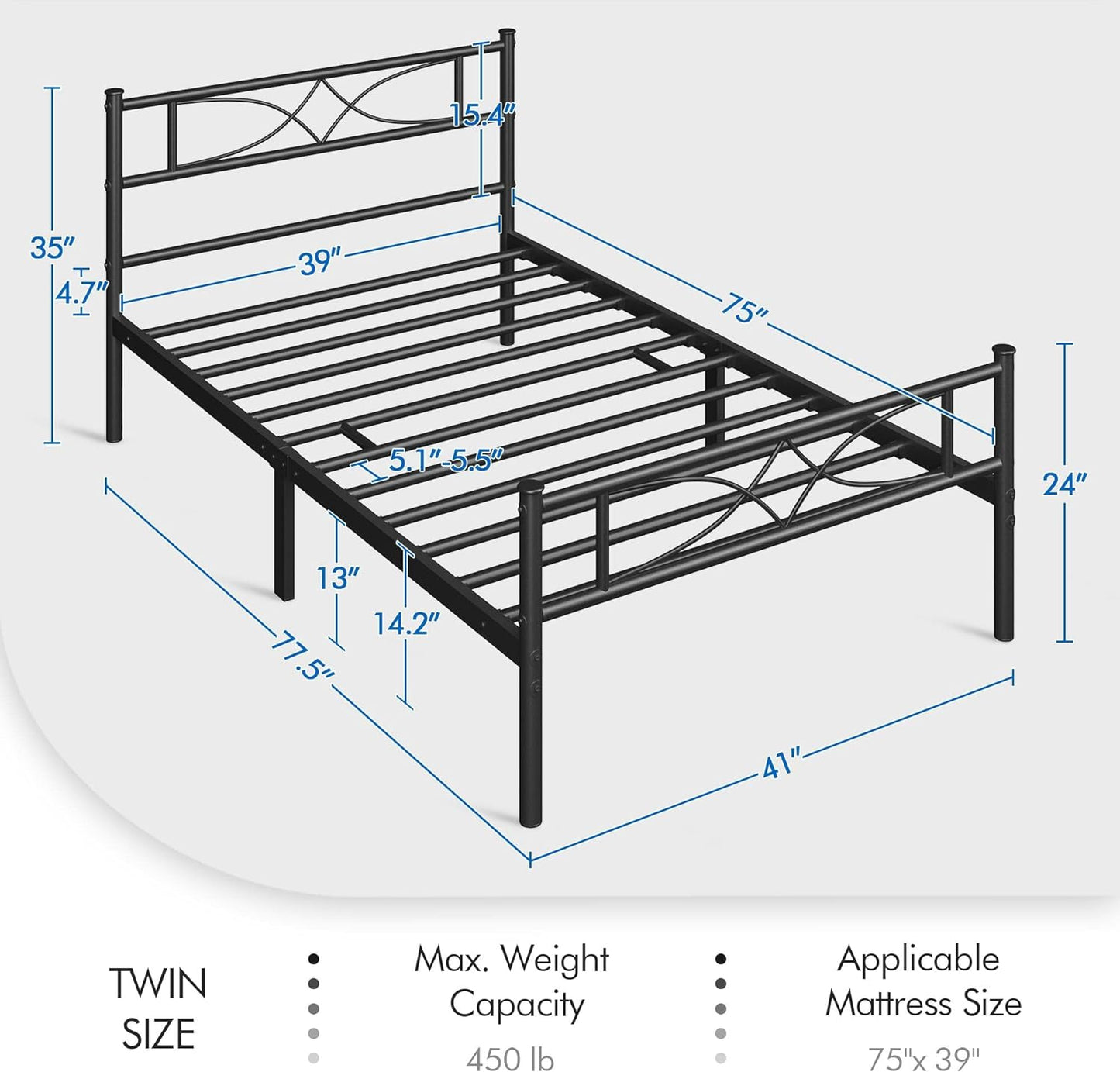 Yaheetech Twin Size Bed Frame Metal Platform Bed with Curved Design Headboard Footboard/No Box Spring Needed/Mattress Foundation/Heavy-Duty Support/Easy Assembly/Black