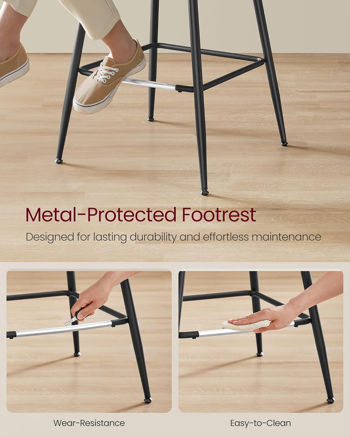 VASAGLE Bar Stools Set of 2, Bar Height Bar Stools with Back, Ergonomic Backrest, Synthetic Leather, Metal Legs, 28.7-Inch Tall Barstools for Kitchen Island Home Bar, Easy Assembly, Forest Green