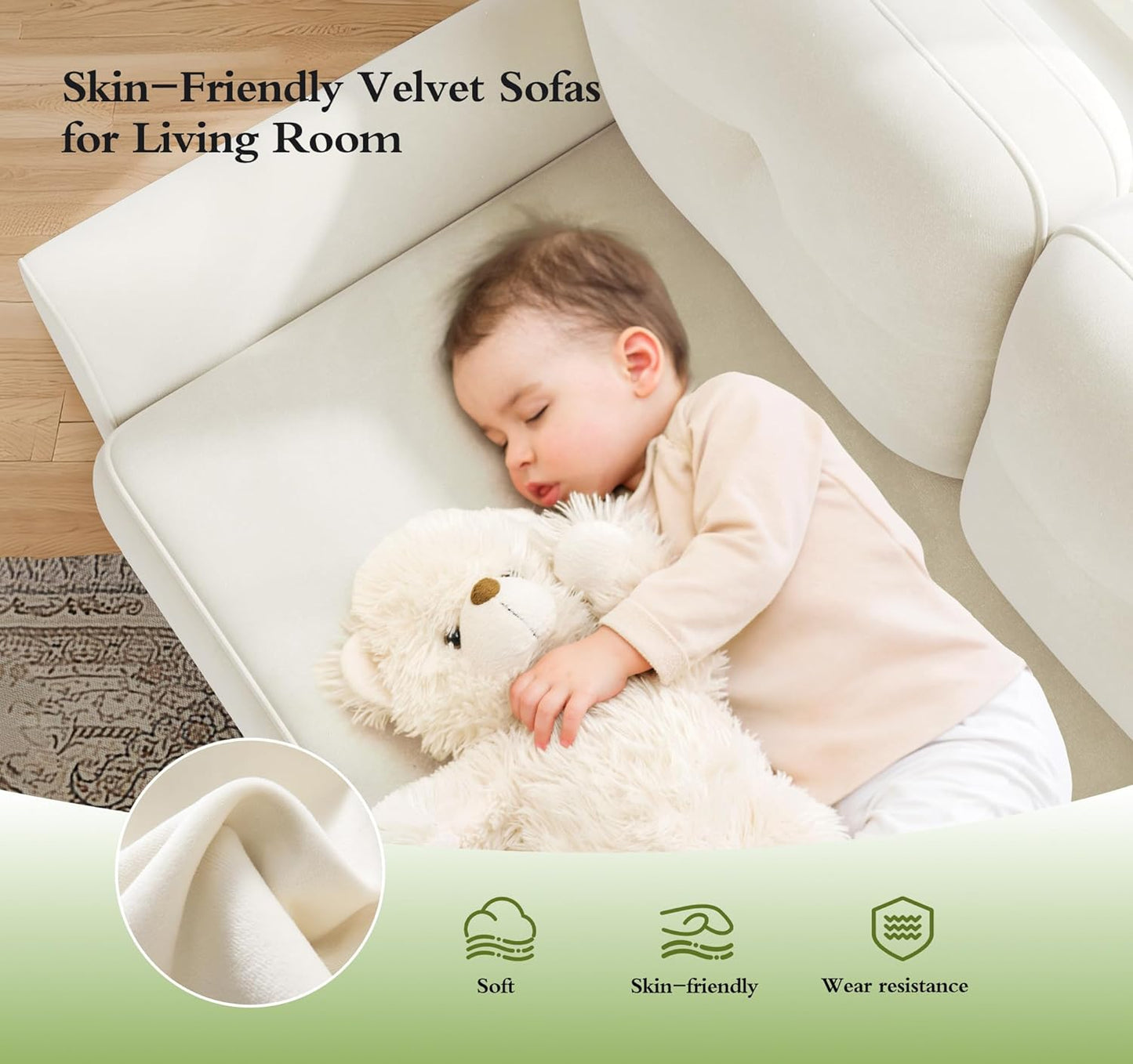 Small Sofa Couch, 48" Loveseat Sofa, Soft Velvet Love Seat Couches, Small Couch for Bedroom with 21" Deep Seat, Comfy Couches for Living Room, Tool-Free Setup Sofas for Living Room, White