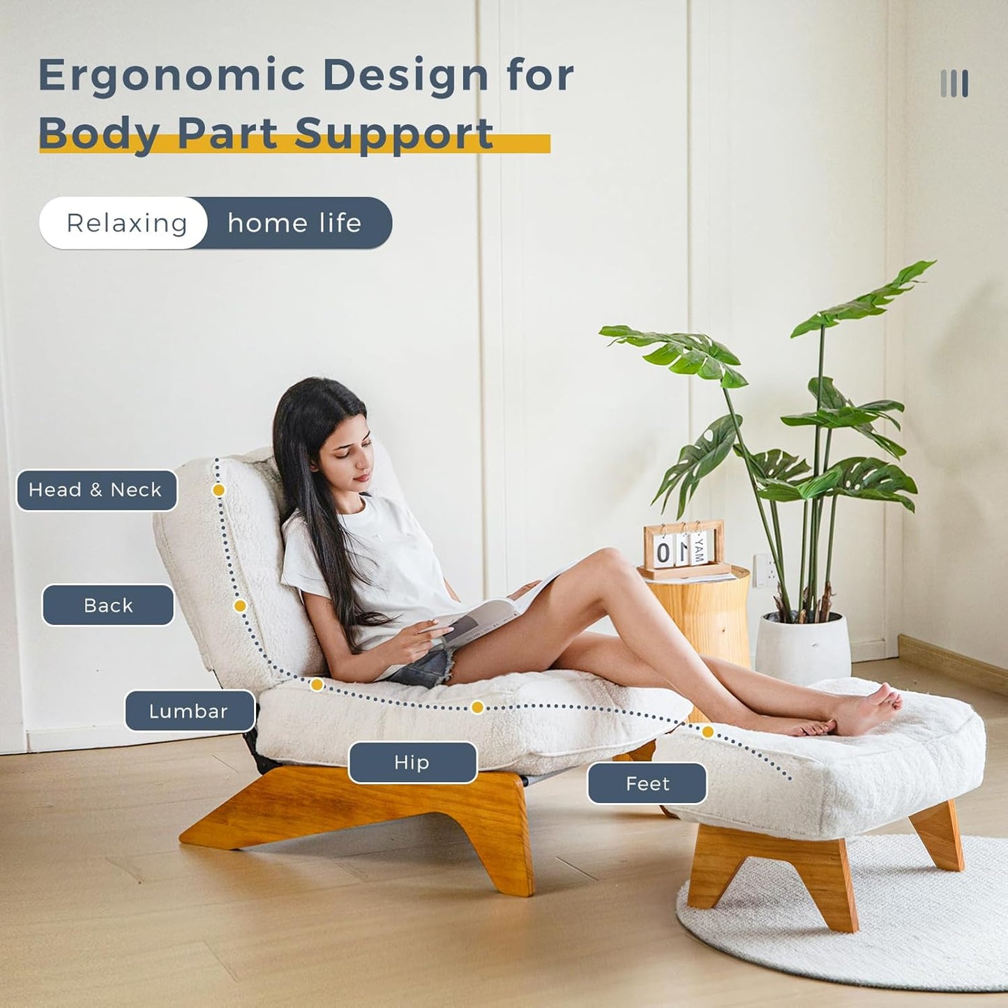 MAXYOYO Adjustable Accent Chair with Ottoman, Thick Cushion Seated Lounge Chair Reclining Chair for Living Room, Cozy Recliner and Footrest Set, Beige