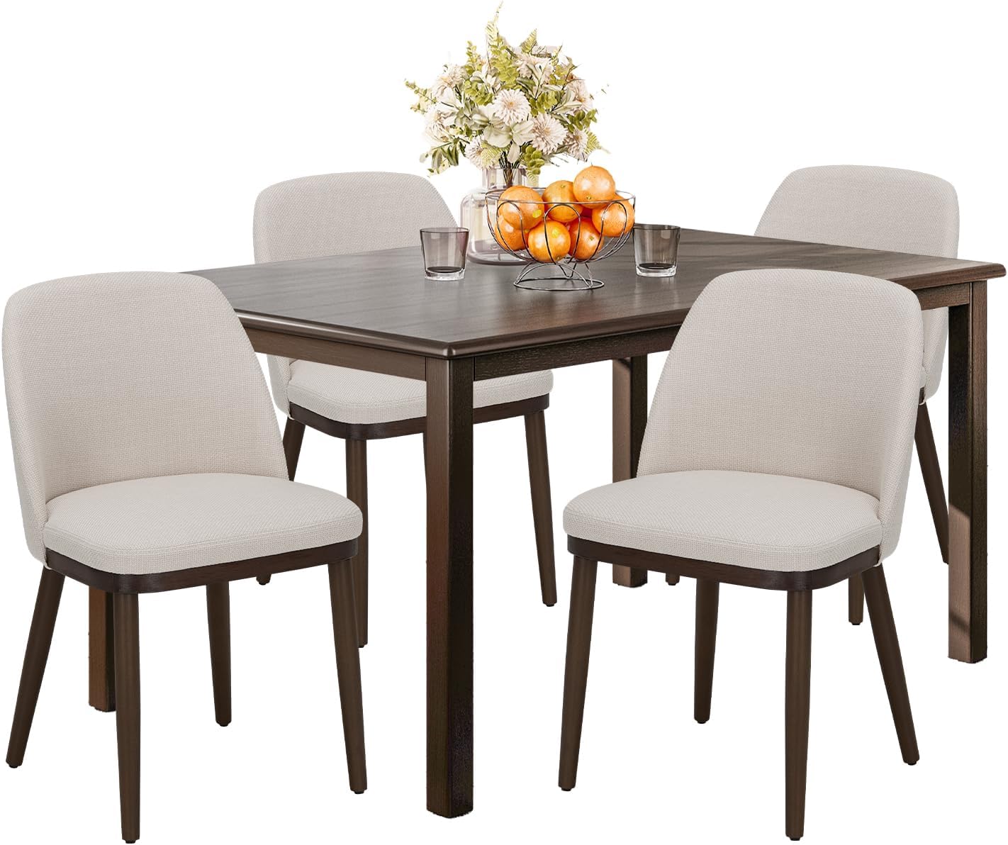 COLAMY 60 Inch Rectangular Kitchen Dining Table for 4, Modern Farmhouse Dining Table Set for 4, Wood Dining Table and Upholstered Dining Chairs for Kitchen, Dining Room, Restaurant, Brown/Beige