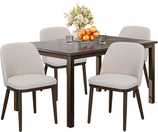 COLAMY 60 Inch Rectangular Kitchen Dining Table for 4, Modern Farmhouse Dining Table Set for 4, Wood Dining Table and Upholstered Dining Chairs for Kitchen, Dining Room, Restaurant, Brown/Beige