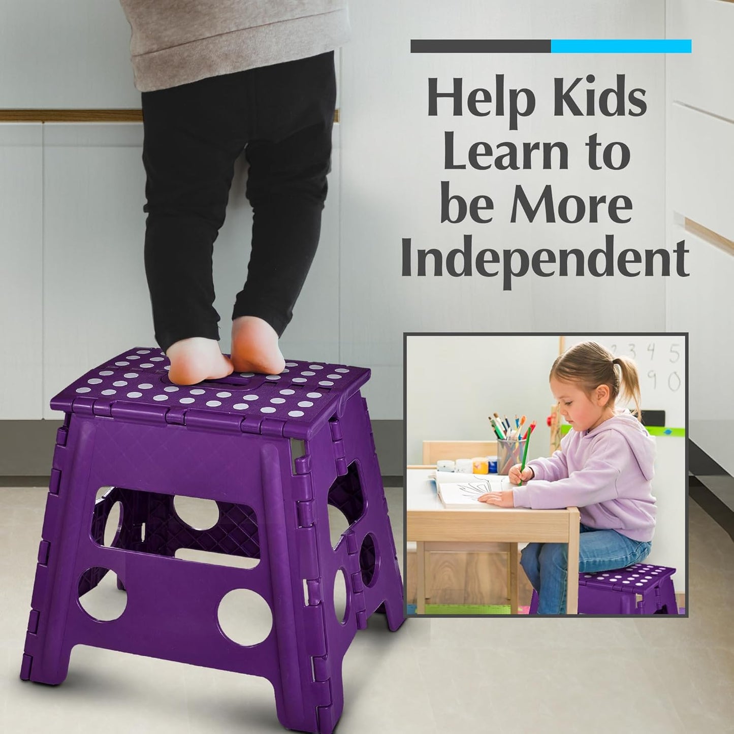 Handy Laundry Folding Lightweight Step Stool - Sturdy Enough to Support Adults and Safe Enough for Kids - Opens Easy with One Flip - Great for Kitchen, Bathroom or Bedroom (Purple- 13 inch)